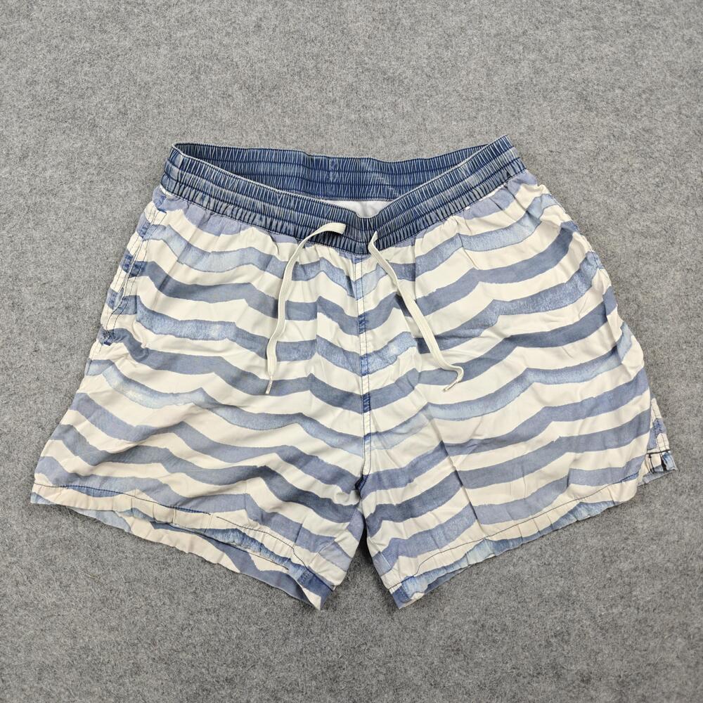 Chubbies Shorts Mens Medium Blue Striped Swim Shorts Lined Drawstring Pockets